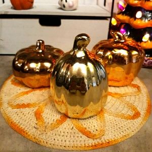 Set of 3 Metallic Glass Pumpkins Shelf Sitters